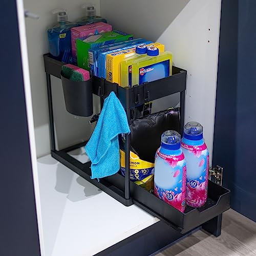 Coselena 2-Tier Under Sink Storage Organiser – Durable Slide-Out Cupboard Organiser with Easy-Access Drawers – Multi-Purpose Under Sink Organiser for Kitchen Storage & Organisation - Black