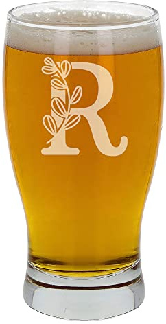 R Personalised Monogram Initial Etched Beer Glass Engraved Initial Pint Glass Birthday Gift for Her or Him Custom Gift for Her or Him Personalised Initial Engraved Beer Cider Pint Glass Initial R