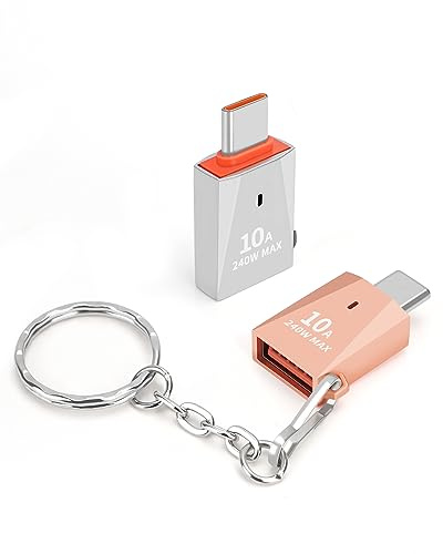 AIYEEN Upgraded Zinc Alloy USB C to USB Adapter 2 Pack, Type C Male to USB 3.0 Female Converter, OTG Adapter with Keychain, Compatible with iPad Samsung Galaxy Google Pixel (Silver+Rose Gold)