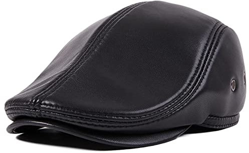 ZMNKH Barett Kappe Herren Flatcap Herbst Winter Leder Newsboy Kappe Schirmmütze Schiebermütze Herren Leder Hut