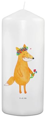 Mr. & Mrs. Panda Weihnachtskerze Fuchs Blumen 15 x 7 cm - Geschenk, Blumenliebe, Boho, Kommunionskerze, Hochzeitskerze, Ich, Stumpenkerze, Osterkerze, Erinnerungslicht, Freundinnen, Wachskerze