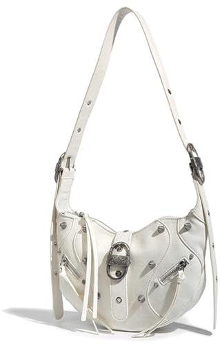 ACUYE Borsa a tracolla da donna Y2k borsa a tracolla borsa a tracolla borsa in pelle a mezzaluna borsa da donna Y2k borsa a mezza luna Hobo borsa per gnocchi, Poliuretano bianco., 28cm