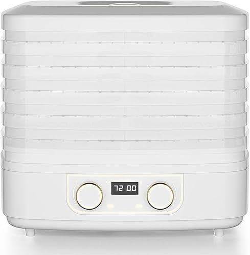 XJKH Food Dehydrator Machine, 160W Commercial 5 Tray Dehydrator with Timer and Thermostat Control - Dry Fruit, Meat, Vegetables, Mushroom, Herb, Seed - White