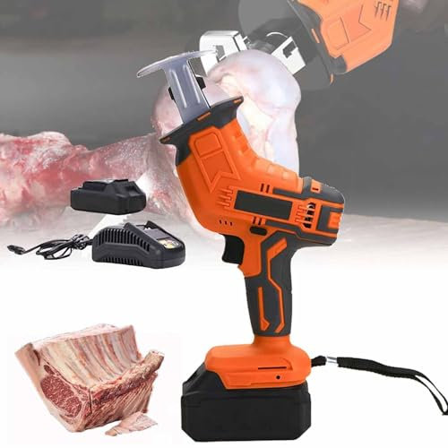 PixCy Sierra Huesos Boca Sierra Huesos Sierra Eléctrica para Carne Sierra De Sable Inalámbrica Luz LED De Velocidad Variable con Batería Y Cargador para Cortar Alimentos Congelados,2battery+1sawtooth