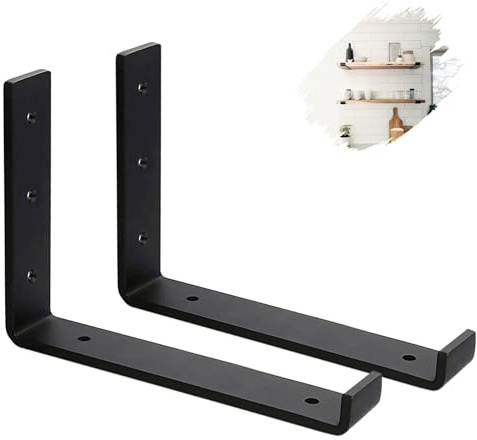 MLOQI Lot de 2 Equerre Etagere Murale de 5 mm d'épaisseur échafaudage - Support Etagere Murale - Supports d'étagère Industriels Noirs avec vis Assorties (30 cm)
