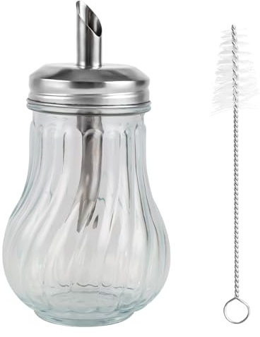 EclipseGuard Zuccheriera in vetro, cannula 200 ml, dispenser di zucchero, in acciaio inox spazzolato, dosatore per zucchero bianco/di canna, ristorante e bar, utensili da cucina con spazzola per la