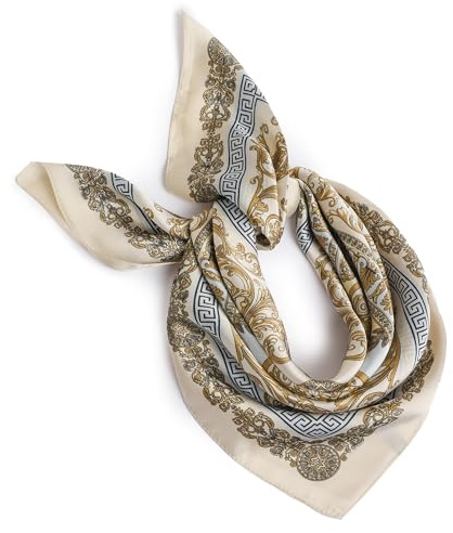 FULEI Silk Feel Beige Scarf for Women 70cm Square Head Bandana Fashion Ladies Scarves Wraps