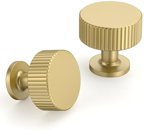 9BUILD 10 Pack Brushed Gold Cabinet Knobs - Zinc Alloy Door Handles for Kitchen, Dresser, Cupboard, Wardrobe With Single Hole EU0054