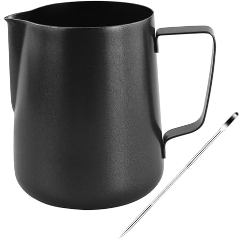 Jarra de espuma de leche recubierta de teflón de 600 ml con bolígrafo para leche, jarra espumadora de leche de acero inoxidable 304, jarra de vapor espresso, accesorios de barista para máquina de