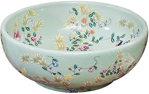 Tu Ye Vasque à Poser, Lavabo de Salle de Bain Lavabo d'art d'hôtel de Luxe Petite vanité Salle de Bain Jardin Rond Lavabo Jasmin d'hiver Couloir Style Ethnique Lavabo au-Dessus du comptoir(35 cm)
