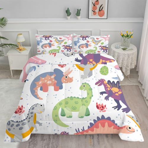 Bettdecke 135x200 4 Jahreszeiten, Dinosaurierjunge Vierjahreszeiten Steppdecke 135x200, Warme Ganzjahresdecke Weißer Aufdruck Bettdecke ohne Bezug Waschbar Schlafdecke mit 2 Kissenbezug 80x80cm