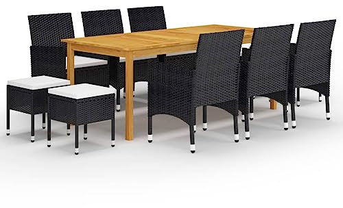 Somanki 11-TLG. Garten-Essgruppe Schwarz, Esstisch Mit Stühlen Set, Gartenmöbel Sitzgruppe, Balkon Möbel, Gartenlounge Set, Terrassenmöbel, Balkonmöbel Set - 3067871