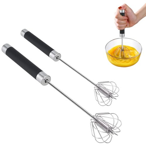 2 Schneebesen, Handmixer, halbautomatisch rotierend,Edelstahl-Rotationsmischer, Zum Mischen Schlagen Rühren Von Zutaten Beim Kochen Backen Hause(12 Zoll + 10 Zoll)