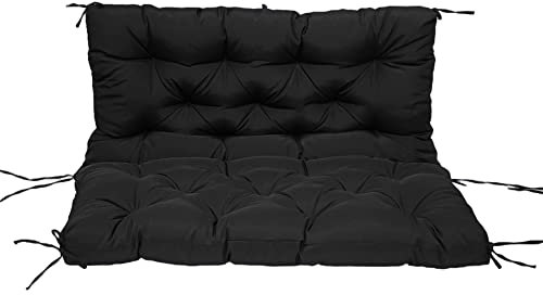 Outdoor-Bankkissen mit Rückenlehne, wasserdicht, für 2- und 3-Sitzer-Schaukelsitz, Terrassenmöbel, Kissen mit weicher Holzmatte, Schwarz, 120 x 100 x 10 cm