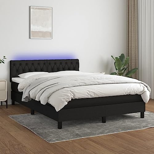 KOIECETA Boxspringbett mit Matratze & LED Schwarz 140x200 cm Stoff