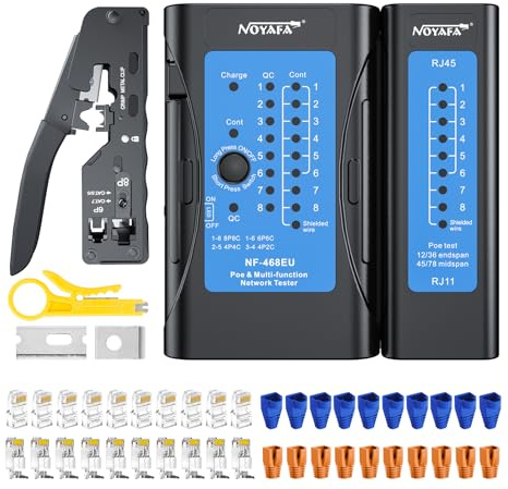 NOYAFA Comprobador de cables de red, mapper de cables, comprobador de POE, comprobador de continuidad de cable Ethernet, RJ45/RJ11/CAT5/CAT6/CAT5E/CAT6A, línea telefónica CAT3 (NF-468EU-kit)