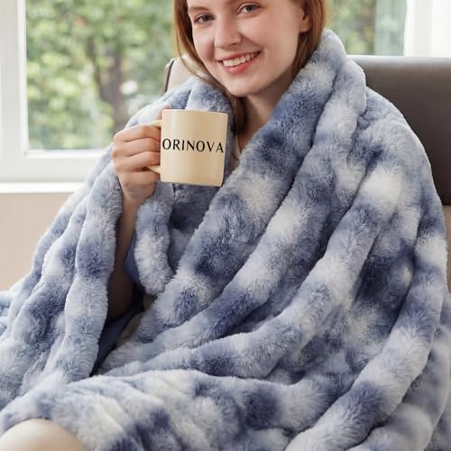 ORINOVA Coperta 130x150 cm Tie-dye Blu Pile Singolo Calda Invernale Divano Plaid Blanket Letto Matrimoniale Caldo e Morbido