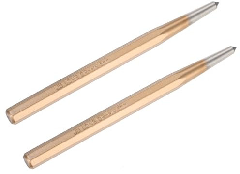 M METERXITY 2-Pack Center Punch 5mm Shank Point, 10x150mm Alloy Steel Center Punch Tool, Impact Resistant Metal Punch Center for Mark/Drilling/Punching/Scribing/Locator/Starting Nail [Golden]