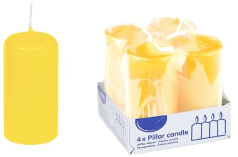 DeinPack 4 Stumpenkerzen gelb HORECA | Ø 4 x 8 cm | Brenndauer: ca. 10 Stunden | Hochwertige Stumpenkerze | Adventskerzen | für Gastronomie, Hotels, Kirchen- Hochzeiten & Feierlichkeiten