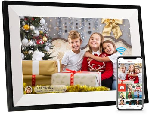 Aorpdd 10,1 Zoll Digitaler Bilderrahmen WLAN, 1280x800 HD IPS Touchscreen Digitale Bilderrahmen, Automatische Rotation, 32GB Speicher, Teilen Sie Fotos sofort von überall, Schwarz & Weiß,Frameo App