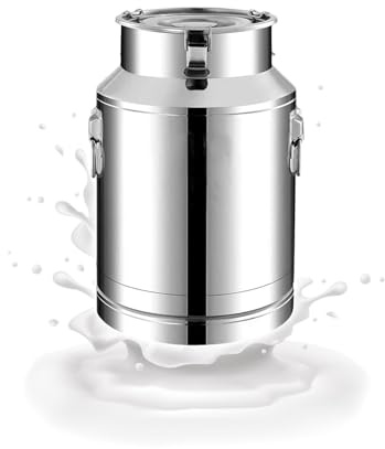 KELUNIS Bidon à Lait Seau à Lait Acier Inoxydable 304 Bidon De Transport De Lait Avec Couvercle Et PoignéEs Pour Cantine Restaurant Salon De Thé,20L