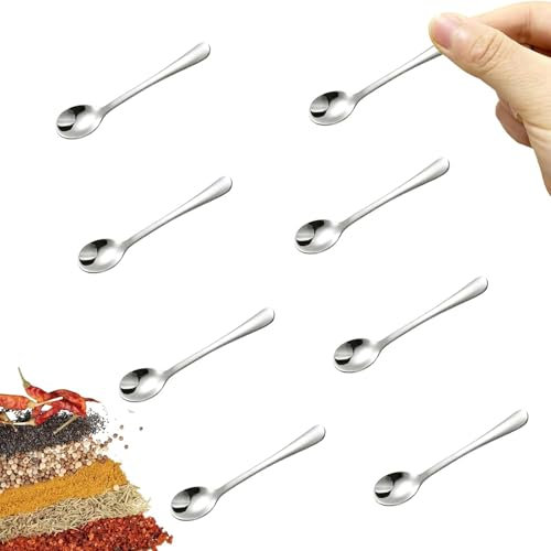 Mini Spoon, Teaspoons, 8 PCS Mini Stainless Steel Teaspoons, Mini Size 9cm Dessert Spoons, Cute Small Stainless Steel Spoons, Small Spoons for Salads, Fruits, Soups, Noodles Coffee Tea (Silver)