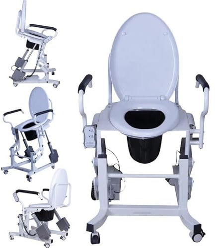 XINGLUOY Rialzo Elettrico for Sedile WC con Sedile Diviso a 180°, Sollevatore for trasferimento pazienti, pulegge di bloccaggio a 360° e Supporto Robusto, può sopportare 200 kg