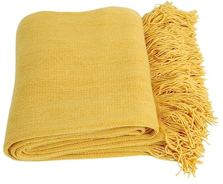 TIDTALEO Nordic Style Strickdecke Mit Fransen Einfarbige Sofaüberwurfdecke Für Wohnzimmer Und Hotel Ingwer-gelb Hautfreundlich Und Atmungsaktiv Für Jahreszeiten