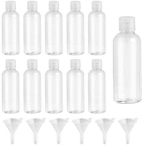 11 reseflaskor för fyllning 100 ml, resebehållare för vätskor, plastflaskor för fyllning, resestorlek behållare, handbagage, vätskor behållare för kosmetisk schampo, lotion, med 6 tratt
