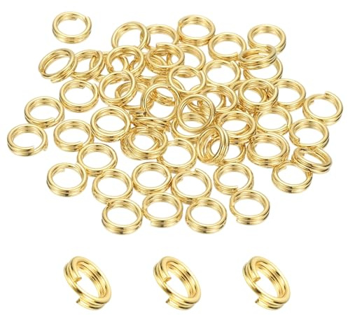 PATIKIL 60 Stück Schlüsselringe Set, 0.7 x 5 mm runder Sprengring, schlüsselringe klein mit doppelten Schlaufen, SchlüSselanhänger Ringe für Schlüssel Zubehör, DIY, Bastelarbeiten, Gold