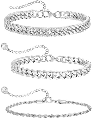 BLNC 3 bracciali da uomo, bracciale in argento per uomo