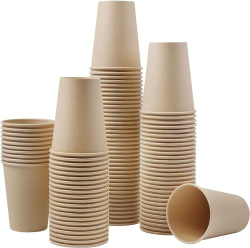 Vasos de Cartón Desechables Café,Para Expresso de 200ml,100% Biodegradables, Reciclables, Apto Bebidas Calientes y Frias,Ideales para Café, Té, Cumpleaños (200pcs, Kraft)