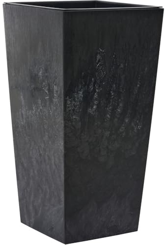 Nizza Stone Pot de Fleurs en Plastique avec Insert Noir Aspect béton 25 x 46,5 cm