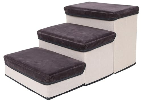 Javoryxh Escaleras Plegables para Mascotas Escaleras Perros Y Gatos De 3 Escalones Cama con Caja De Almacenamiento Escalera Mascotas Cachorros Pequeños Gatos Escalones Plegables
