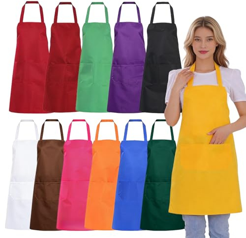 BORDEAG Tablizersz De Cuisine,12 Pièces 75×65cm Noir Unisexe Tabzlizer,Réglable Tabzlizers,Noir Chef Tablier,Unisexe Tablierz,Tablier Pour Chef Pour Serveurs,Serveuse,Boulanger,Multicolore