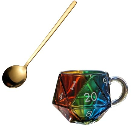 2-in-1-Set: Würfelbecher und Kleiner Edelstahllöffel (Gold) – Ideal für Kaffee, Desserts, Cosplay-Abende und Karnevalsfeiern – Aus robustem Kunststoff gefertigt, spülmaschinenfest.