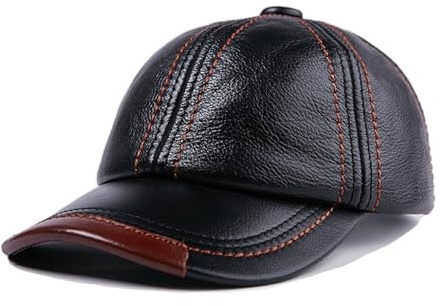 TIEOAXFT Gorra de béisbol Cuero Genuino for Hombre, Sombrero Vaca Negro, Ajustable, for otoño e Invierno, Sombreros con Visera Real(Black)