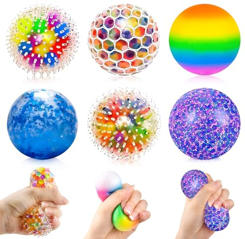 6 Stück Squishy Stressball, Regenbogen Squeeze Bälle Quetschball, Antistressball Stressball Kinder Geschenke, Mitgebsel Kindergeburtstag für Erwachsene ADHS Angst OCD Angst abbauen und Beruhigung (H)