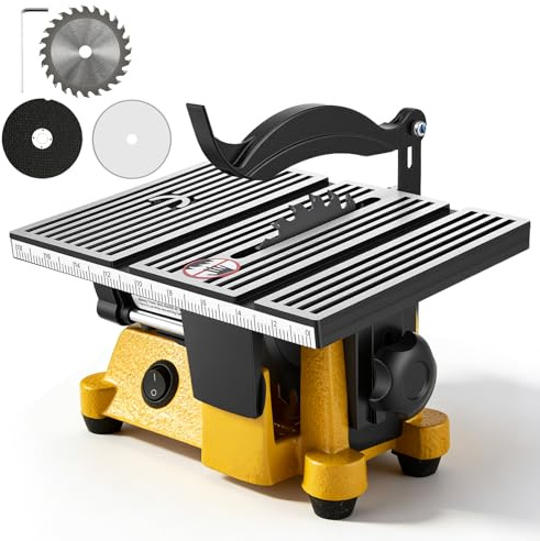 Mini Table Saw, 4500RPM Portable Bench Top Saw for DIY Crafts & Woodworking, Electric Desktop Cutting Machine with 100mm Blade for Wood, Metal, Glass & Tile