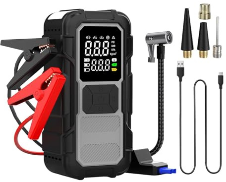 Bomba de Arranque para batería de automóvil: Unidad combinada de presión de Aire Gris, Dispositivo de Asistencia eléctrica para vehículo, de inflado de neumáticos, Kit de recuperación de Carre