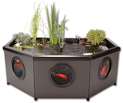 Blagdon Affinity Grand Half-Moon Living Water Teichbecken für Wasserlebewesen, halbmondförmig, mit mokkafarbenen Gewebeplatten zur Außenverkleidung und schwarzem Aluminium