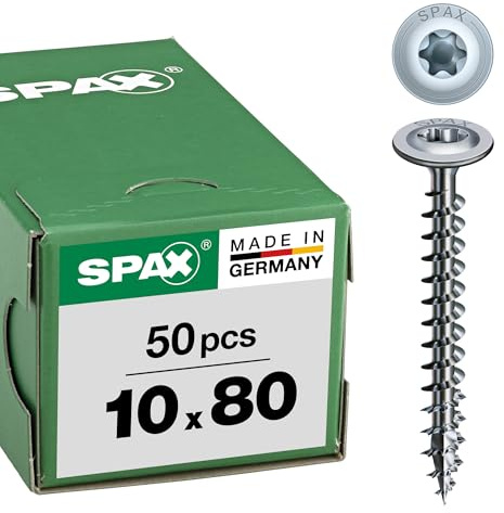 SPAX Holzbauschraube, 10, 0 x 80 mm, 50 Stück, T-Star Plus, Tellerkopf, Teilgewinde, 4CUT, Wirox A3J, 0251021000805, 10 Stück, 251011000805