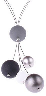 Adi-Modeschmuck Lange Kette Nina,insgesamt 90cm lange,zweisträngige Kette ohne Verschluß aus Polarisperlen und metallic lackierten Acrylperlen,handgefertigt Berlin (Schwarz/Weiß/Dunkelgrau)