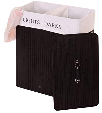 Mendler Wäschekorb HWC-C21 Bambus 2 Fächer 63x55x34cm 100l - schwarz | Laundry, Wäschebox, Wäschesammler, Wäschebehälter