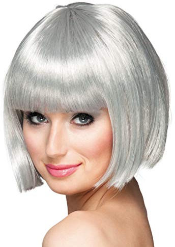 NET TOYS Damen-Perücke Pagenkopf mit Pony | Silber | Elegante Frauen-Perücke Kurzhaar Revue | Perfekt geeignet für Mottoparty & Kostümfest