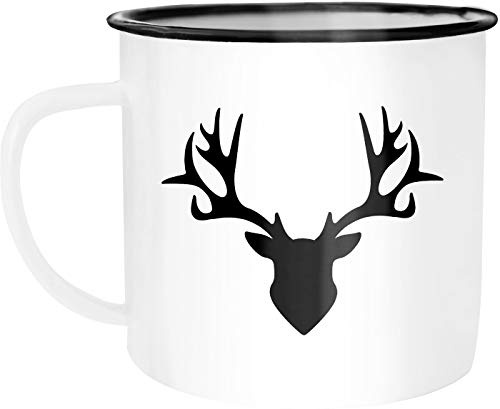 Autiga Emaille Tasse Becher Hirsch Geweih Kaffee-Tasse Weiss-schwarz unisize
