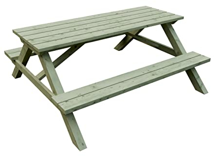 TETZNER & JENTZSCH Ella Picknicktisch grün 180cm I Massive Holzbank wetterfest imprägniert I Gartentisch für das Picknick oder als Bierzeltgarnitur I Gartenbank mit Tisch I Sitzbank Outdoor Holztisch