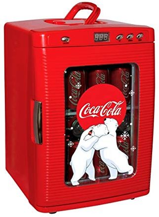 Coca Cola Mini Fridge For Bedrooms 25L Cool Box 28 Can Table Top Fridge 12V Portable Cooler Warmer Coke Bar Mini Fridges Display Window LED Light Ideal Home Office Drinks RV Camping Car Travel Red