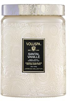 Voluspa Santal Vanille Candle, 18 oz, Coconut Wax Blend, Scented Candles for Home, 100 Hour Burn Time, Candle Jars