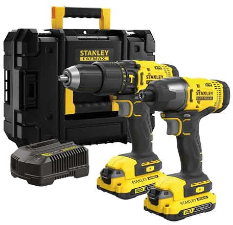 STANLEY FATMAX SFMCK465D2T-QW Kit combinado V20, 18 V, Incluye Taladro Percutor a Batería, Atornillador de Impacto a Batería, 2 Baterías de Iones de Litio de 2.0 Ah, 1 Cargador, 1 Caja TSTAK